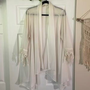 Chiffon coverup with lace sleeve detailing